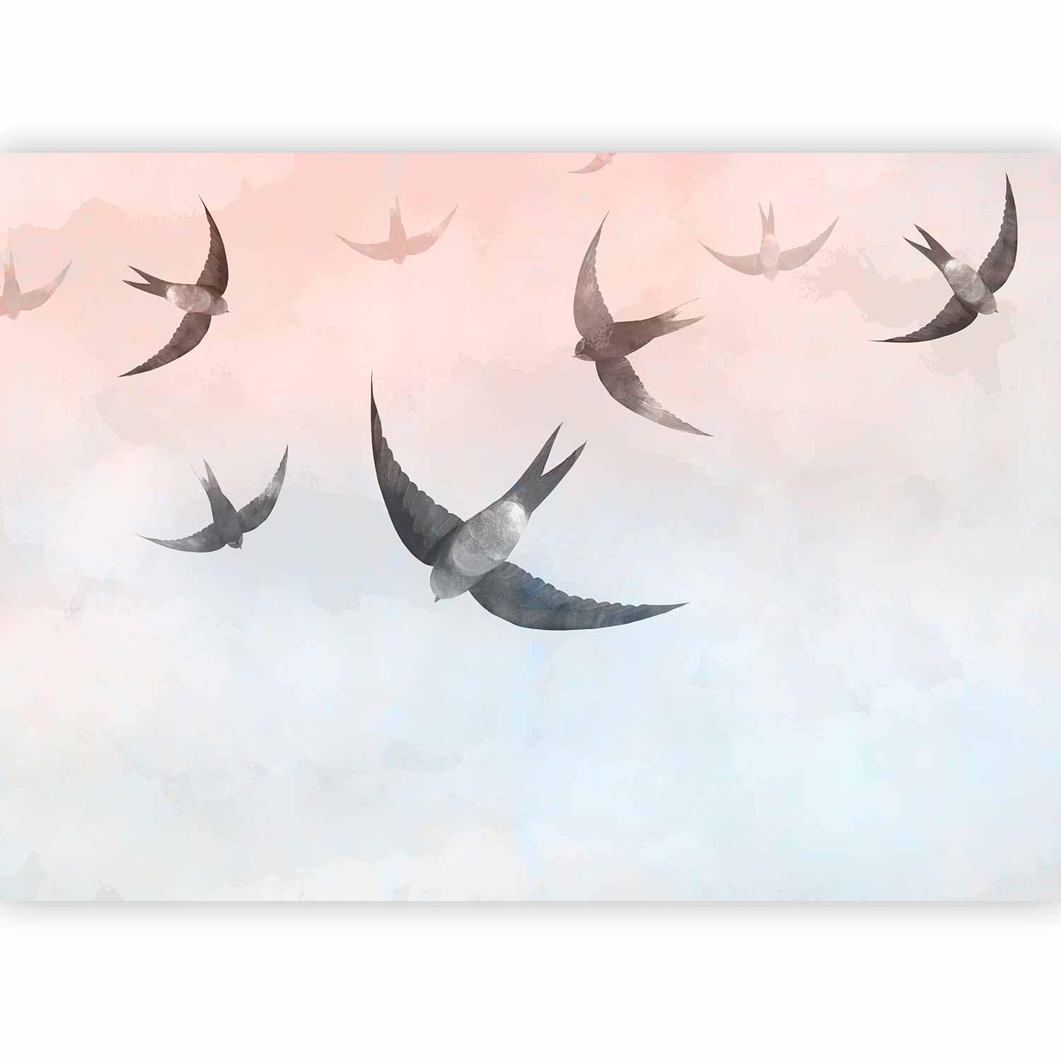 artgeist Wall Mural Flying Birds 77x55 in - Peel and Stick Self-Adhesive Wallpaper Removable Large Sticker Foil Wall Decor Print Design Mural Concrete Swallows Animals g-A-10078-a-c