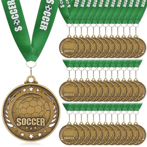Liliaafar 12 Pack 12/36 Pack Gold Medals 2 Football Soccer Baseball Golf Basketball Metal Medals Bulk Metal Award Trophies for Adults Team Sports Event Prizes Gifts (Soccer)