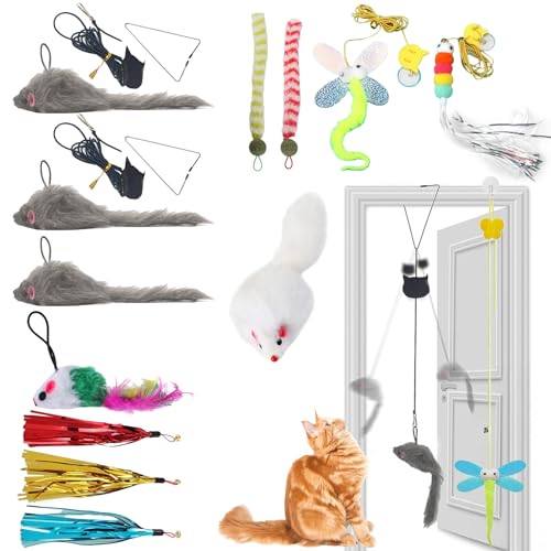 KITCHSTAR 11 PCS Interactive Cat Toy for Indoor Cats Kitten Toys with 4 Hanging Door Cat Toys and 7 Multiple Replacement Heads for Indoor Self Play & Exercise