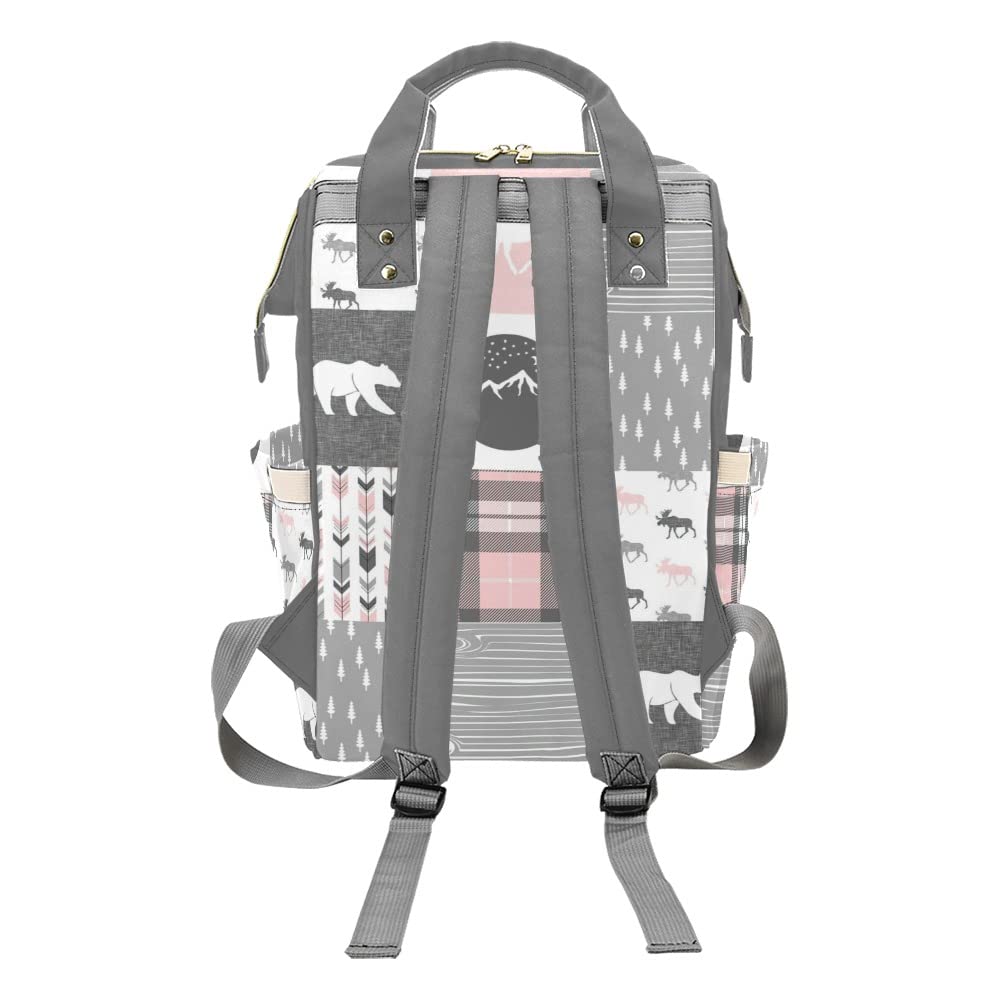 XOZOTY Woodland Bear Reindeer Plaid Diaper Bags with Name Waterproof Mummy Backpack Nappy Nursing Baby Bags Gifts Tote Bag for Women