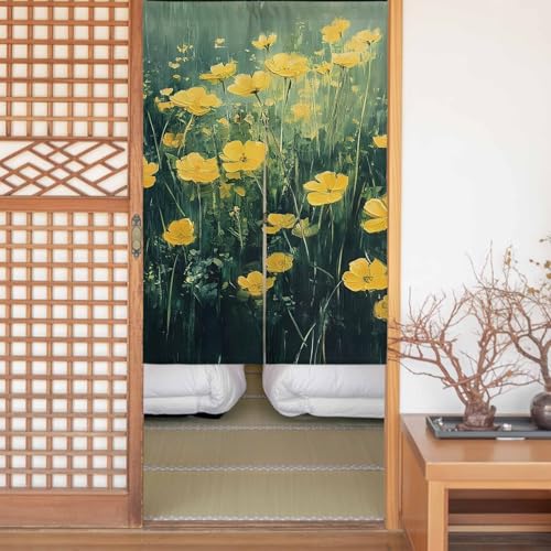 のれん 遮光 おしゃれ 暖簾カーテン 間仕切り 仕切り 目隠し 防寒 防音 厚手 和風 玄関 キッチ リビング 出入り口 グッズ 寝室 春夏秋冬 野の花 近代主義 油絵 草原 幅85x丈150cm