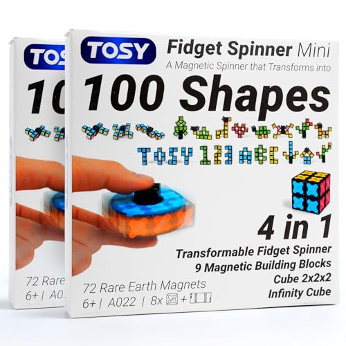 TOSY Magnet Fidget Spinner Mini - 8 blocos: Fidget Spinner transformável, cubo infinito, cubo de quebra-cabeças, crianças, brinquedo sensorial para aliviar o stress Stem, 2-Pack
