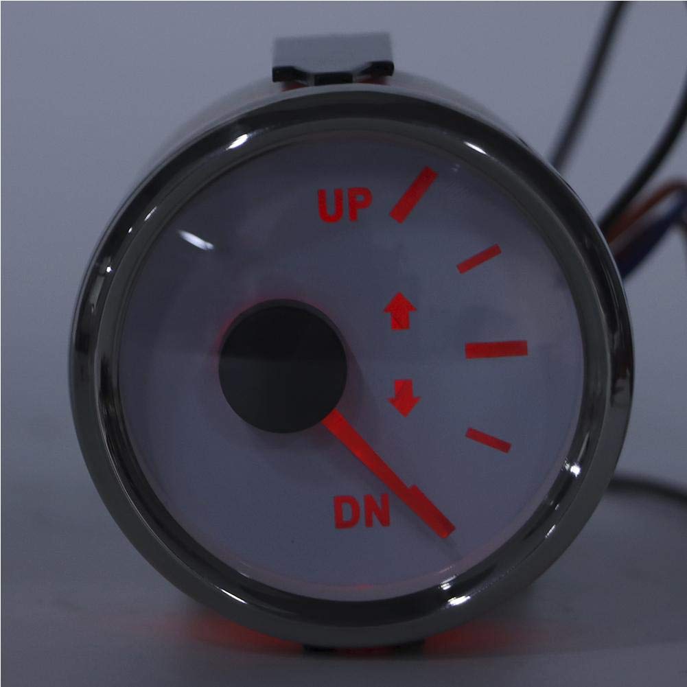 Trimmanzeige, 52 mm UP-DN-Trimmanzeige für Boote 0-190 Ohm Signal Trimmneigungsanzeige Rote Hintergrundbeleuchtung(Weiß)