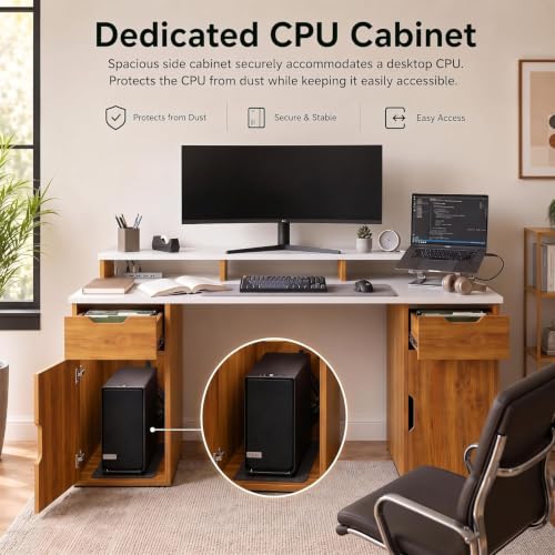 Image of FFO Nova Computer Table for Home with 2 Side Storage & Drawer, 150 X 60 Large Size Top with Moniter Raiser Shelf | (DIY)