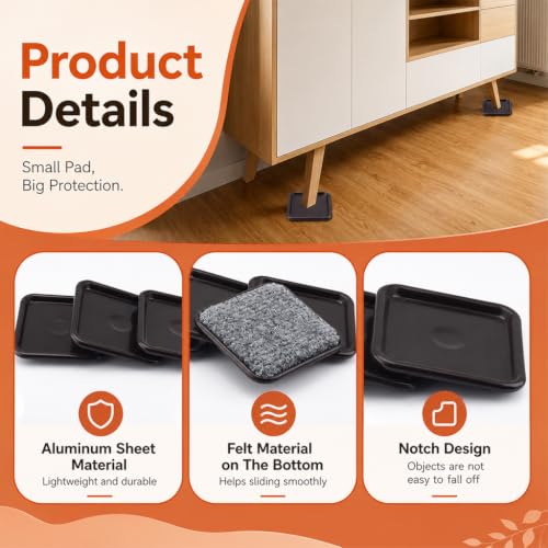 Image of Serplex 2.5 inch Square Reusable Carpet Bottom Furniture Caster Cups, 8Pcs | Furniture Pads Soft Buffer between Furniture and Floors, Effectively Prevent Scratches Dents for Office Chairs Desks