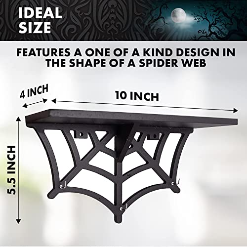 Cefreco Spider Web Floating Shelf - Gothic Halloween Hanging Shelf With Hooks For Wall Oddities And Curiosities - Black Spooky Goth Wall Decor For Kitchen And Home - Crystal Display Shelf For Stones #TOP3
