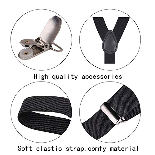 Image of Suspenders for Men and Women Adjustable Elastic 1 inch Wide Leather Heavy Pants Strong Metal Clips Suspender Costume