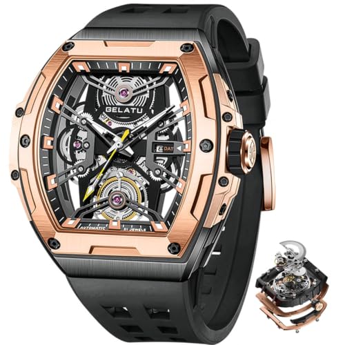 Image of OLEVS Luxury Watches for Men Black Mechanical Wrist Watch Self Winding Automatic Tourbillon Watches Skeleton Waterproof Mens Wrist Watch