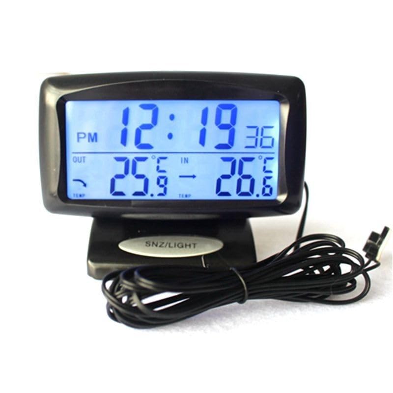 Auto Thermometer Electronic Clock LCD Home Car Indoor Outdoor Temp Monitor