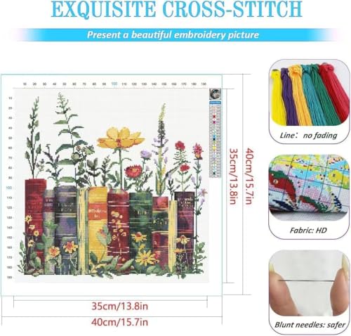 Image of Eiazuiks 4 Packs Stamping Cross Stitch Kit, Books Counting Cross Stitch Kit for Adult Beginners, Full Line DIY Stitching Kit for Home Decor Cross Stitch Patterns 12x16 inches