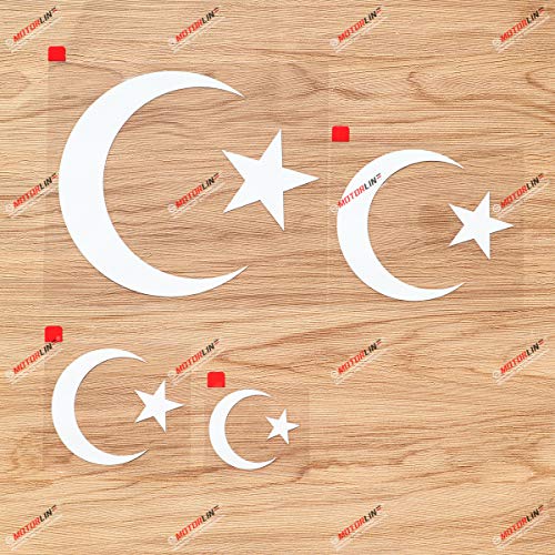 Islam Islamic Muslim Star and Crescent Decal Vinyl Sticker - - 4 Pack White, 2 Inches, 3 Inches, 4 Inches, 6 Inches - No Background for Car Boat Laptop Cup Phone