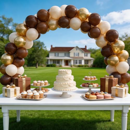 Image of 160Pcs 12 Inch Brown Light Brown Tan Sand White Metallic Gold Latex Balloons for Boho Neutral Baby Shower Birthday Party Decorations