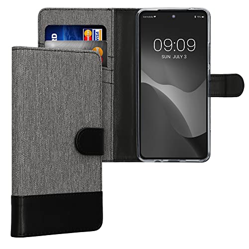 Kwmobile Wallet Case Compatible With Motorola Moto G72 - Case Fabric And Faux Leather Phone Flip Cover - Grey/Black #TOP13