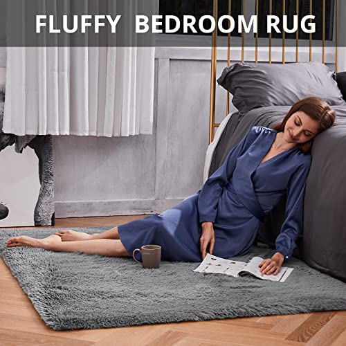 Ophanie Area Rugs For Bedroom Living Room, Grey Fluffy Fuzzy Shag Shaggy Carpet Soft Plush Furry Bedside Rug, Indoor 4X5.3 Floor Rug For Kids Girls Boys Home Decor Aesthetic, Dorm Nursery Gray #TOP2