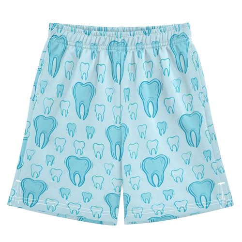 CHIFIGNO Blue Teeth Pull-On Boys Casual Shorts Elastic Waist Teen Boys Thick Summer Clothes with Pockets XS
