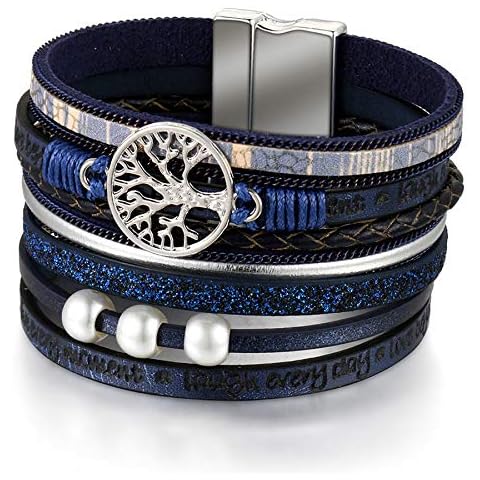 Flongo Damen Wickelarmband Multilayer Armband Boho Lederarmband Cover