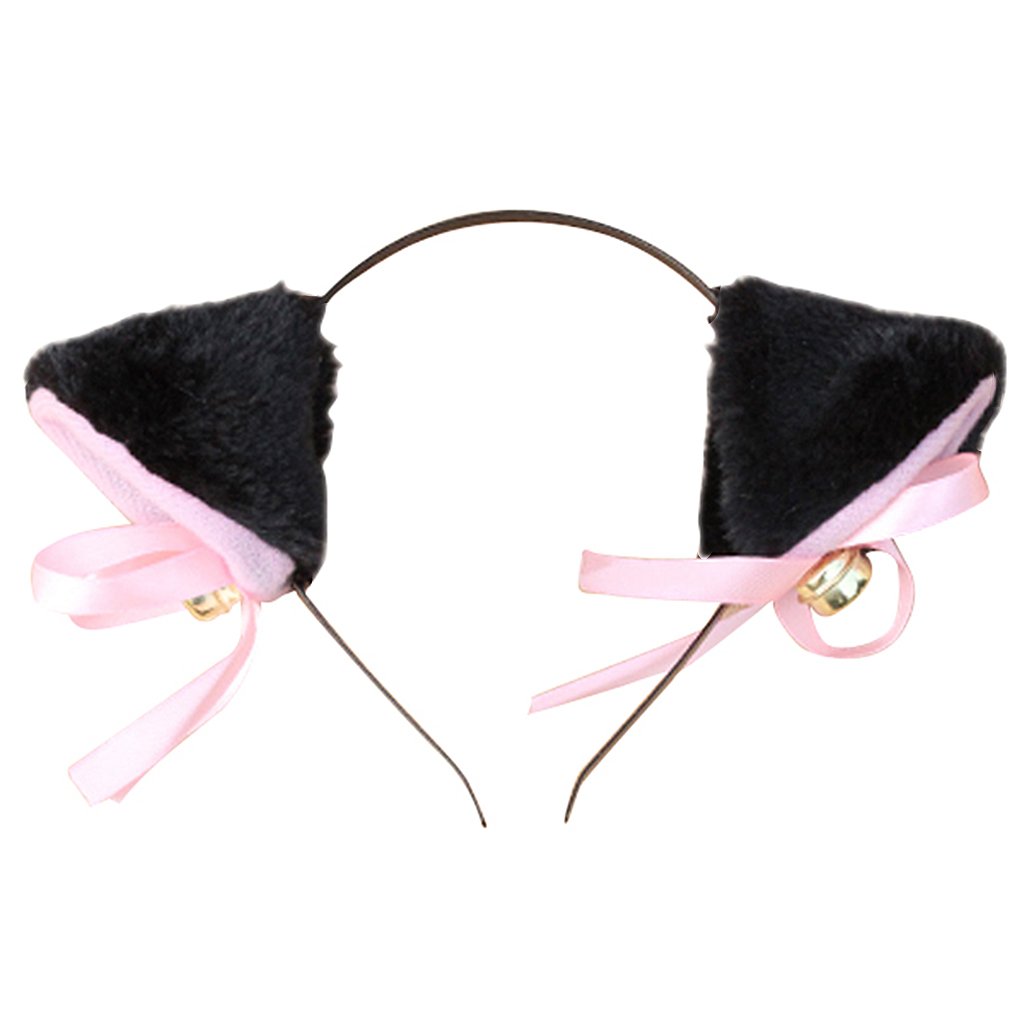 Animal Cosplay Cat Ear Headband with Bell (Black)
