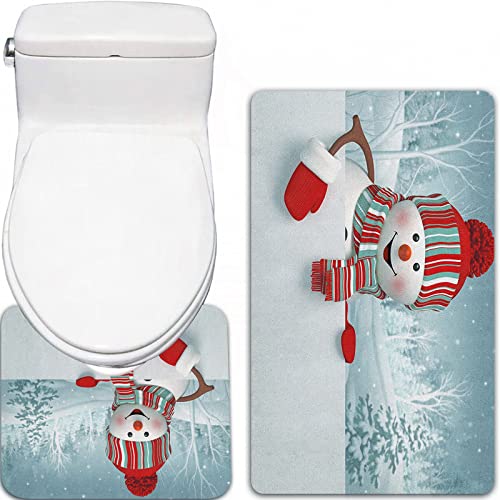 FALOME 2-teilige rutschfeste Badematte,Schneemann lächelndes Maskottchen im 3D-Stil mit Hut und Schal Snowy Mountains… – Bild 5