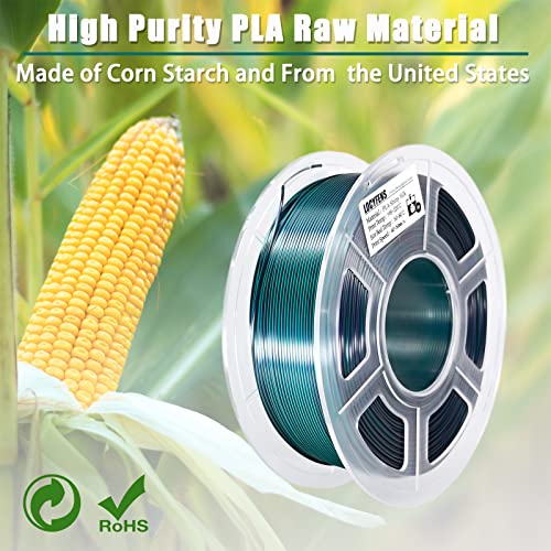 Image of PLA Filament 1.75mm, Silk PLA 3D Printer Filament, High Speed Printing Dual Color Filament Black Green 2 in 1 Coextrusion 1.75 PLA Filament + /-0.02mm, 1kg /2.2lb