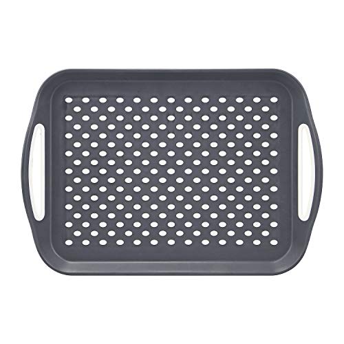 Taylor & Brown 2 x Set of Anti-Slip Rectangular Non-Slip Top and Bottom Plastic Dinner/Drinks Serving Tray with High Grip Rubber Surface, Easy Grip Handles (2 Grey) - Image 6
