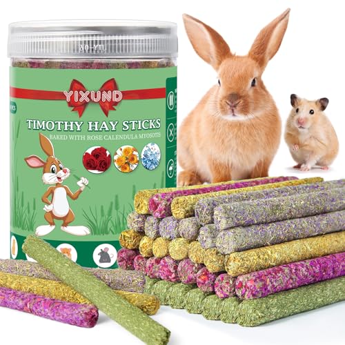 YIXUND 40-Pack Rabbit & Small Rodent Chew Sticks - Lavender Timothy Calendula Rose - Dental Care & Boredom Relief