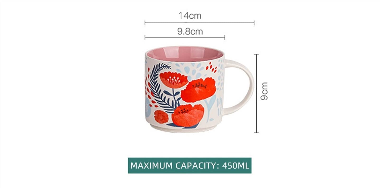 Tasses à Café Tasse en céramique peinte à la main Chaîne de fleurs Tasse de petit déjeuner de lait de cuisson à café sous-allongée tasse de porcelaine, un bon cadeau for amis 450 ml Tasse à Thé ( Colo