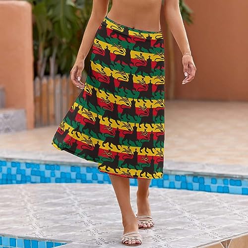 Women's Print A-Line Midi Skirt, Red Yellow Green Black4