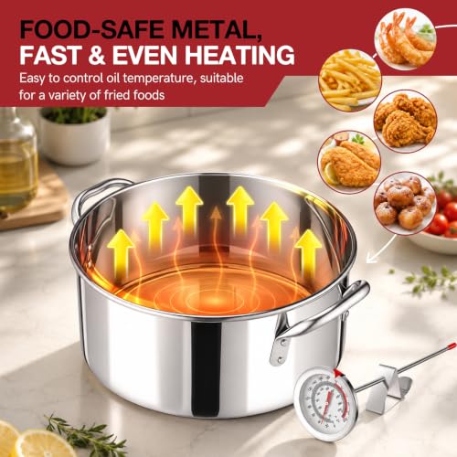 Image of 10 QT Stainless Steel Deep Fryer Pot with Basket Lid Tongs Thermometer