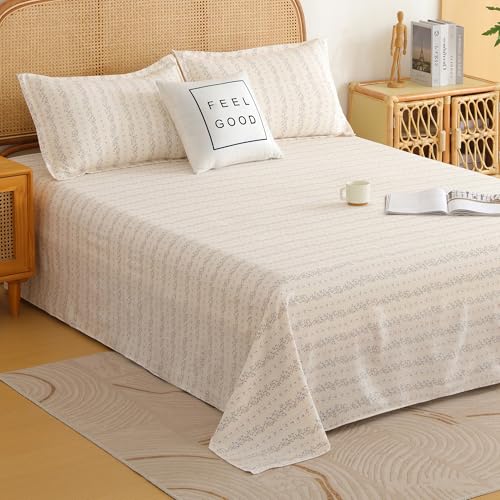 Image of Story@Home King Size Bedsheet | Air Cotton Flatsheet King Size with Two Pillow Covers| 240 TC | Super Soft Bed Sheet for King Size Bed | Floral Design (270 x 250 cm, Off White & Blue)