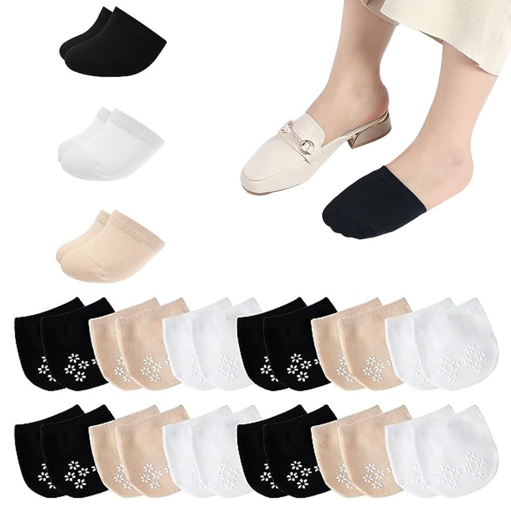ORiTi12 Pairs Women's Toe Topper Socks - Non-Slip Cushioned Bottom No Show Half Socks With Toe Cover