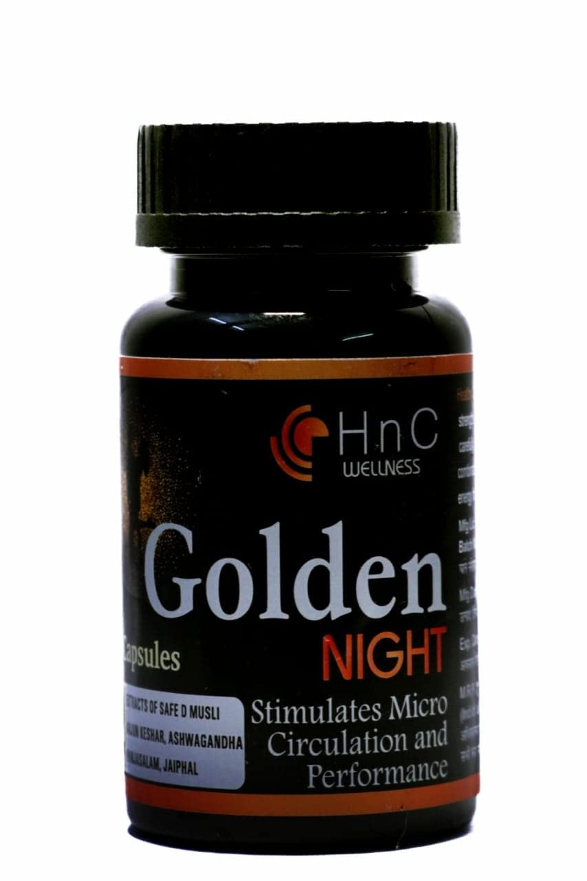 HnC WELLNESS Golden Night Herbal Capsules Natural Ayurvedic Actives For Strength, Stamina, Power, Energy & Performance with Ashwgandha, Musali, Jaiphal, Kesar, Shilajit, Javitri & more 9 Herbs