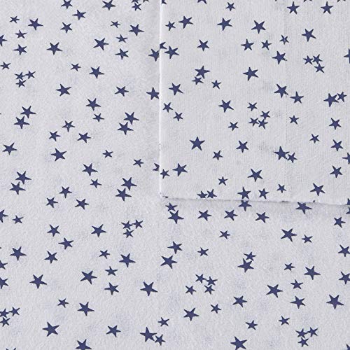 Image of Intelligent Design Cozy Soft 100% Cotton Flannel Print Animals Stars Cute Warm, Ultra Soft Cold Weather Sheet Set Bedding, Full, Blue Stars 4 Piece