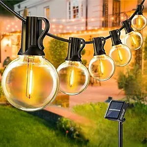 Homehop Solar Led G40 String Light For Home Garden Outdoor Balcony Terrace Wall Waterproof Rechargeable Decorative Hanging Lamp Diwali Decoration Item (16M,25 Leds), 16 Meters, Black