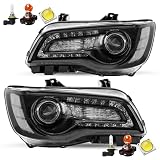 JSBOYAT Fits for Chrysler 300 | 300c 2011-2023 Headlight Assembly OE Headlamp w/LED DRL Projector Halogen Angel Eye Model (Black Housing with Clear Reflector)