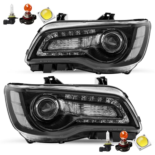 JSBOYAT Fits for Chrysler 300 - 300c 2011-2023 Headlight Assembly OE Headlamp w-LED DRL Projector Halogen Angel Eye Model (Black Housing with Clear Reflector)