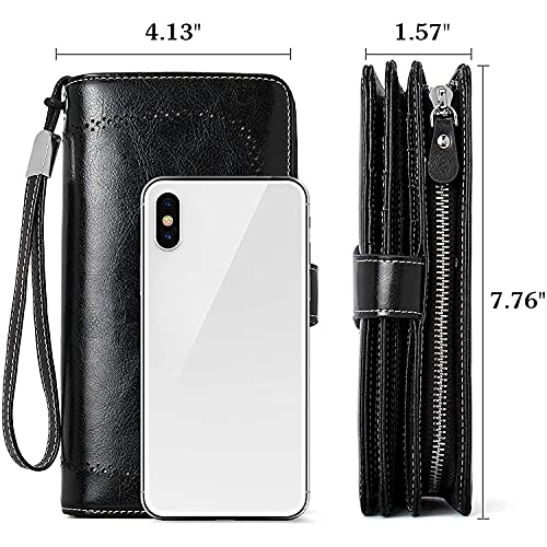 Bostanten Womens Wallet Genuine Leather Large Capacity Wristlet Clutch Purse Credit Card Holder With Rfid Blocking Black #TOP3