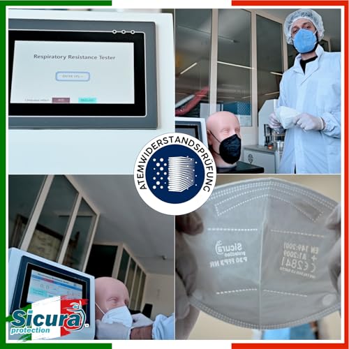 10x CE-zertifizierte FFP3-Masken Schwarz Made in Italy mit aufgedrucktem SICURA-Logo PFE ≥99% | BFE ≥99% SANIFIZIERT und einzeln versiegelt