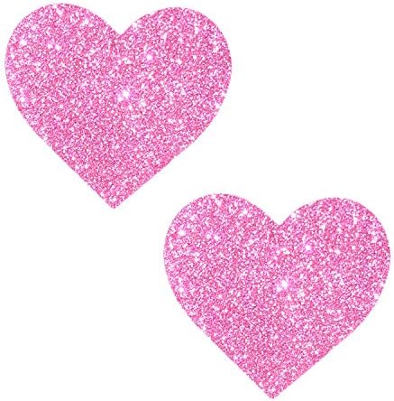 Neva Nude Sparkle Pony Pink Glitter I Heart U Nipztix Pasties Nipple Covers for Festivals, Raves, Parties, Lingerie and More, Medical Grade Adhesive, Waterproof and Sweatproof, Made in USA