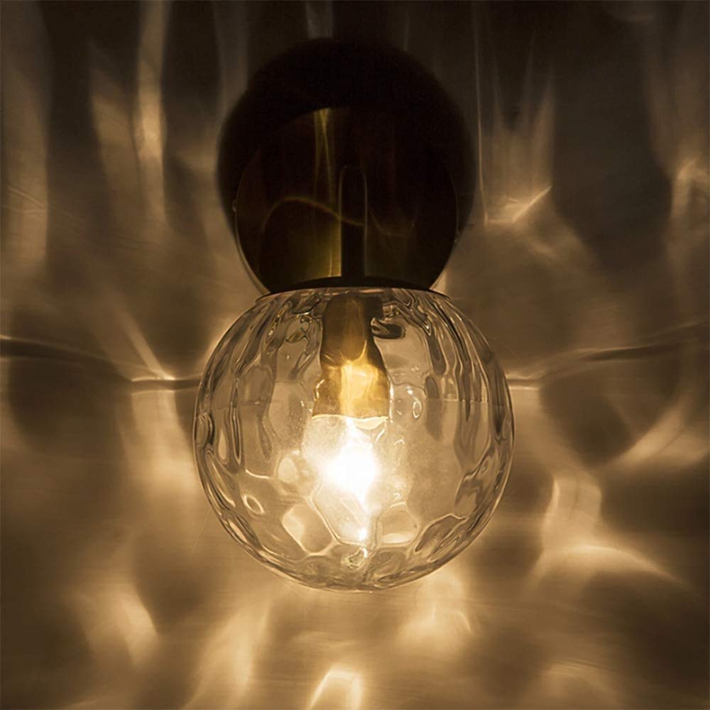 Applique vintage da parete, lampada da parete dorata da camera da letto di metà secolo con paralume in vetro martellato, illuminazione retrò E27, applique da parete per interni, per soggiorno, camer