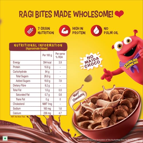 Image of Tata Soulfull Ragi Bites No Maida Choco, Yummy Chocolatey, 375g, Delicious Millets, 7 Grains, High in Protein, Rich in Calcium, Breakfast Cereals