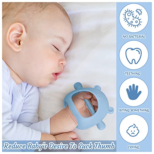 Chumia 3 Pack Baby Teether Teething Toys for Babies 0-6 Months Baby Teething Toy Silicone Anti Dropping Infant Hand Teether Pacifiers Wrist Hand Chew Toys for Sucking Needs (Blue, Caramel, Green) - Thumbnail 4