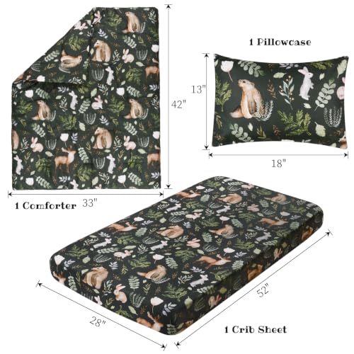 Image of JISEN 3 Piece Crib Bedding Set for Baby Boys Girls Bear Green