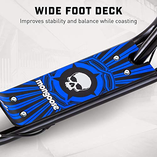 Mongoose Expo Youth Scooter, Front And Rear Caliper Brakes, Rear Axle Pegs, 12-Inch Inflatable Wheels, Black/Blue #TOP2