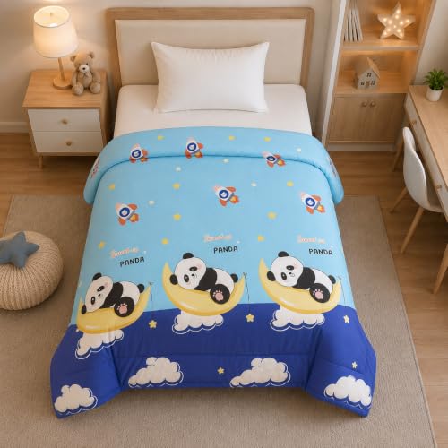 Image of Filymore Kids Comforter for Single Bed 90 x 60 Inches | Cloud Panda Print Comforter | Soft Microfiber Reversible AC Comforter | Lightweight All Season Quilt for Boys & Girls | Ultra Soft Bedding