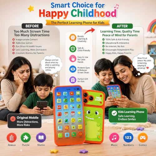 Image of Kids Learning Phone Toy with 13 Indian Regional Languages, 24 Learning Modes, Rechargeable, Music, Flash Cards, for Boys and Girls Age 2-12 Years