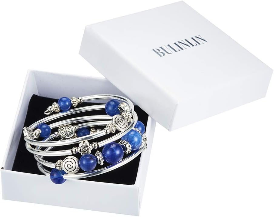 BULINLIN Wrap Bangle Rose Bead Bracelet - Beaded Bracelet with Natural Agate Stone Gifts For Women - Image 5