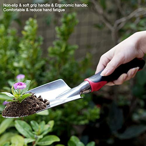 ESOW Garden Tool Set, 3 Piece Cast-Aluminum Heavy Duty Gardening Kit Includes Hand Trowel, Transplant Trowel and Cultivator Hand Rake with Soft Rubberized Non-Slip Ergonomic Handle, Garden Gifts