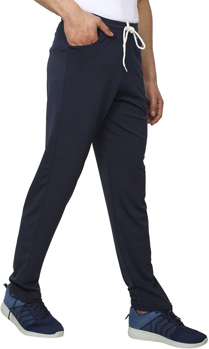 Red Stallion Lycra Slim Fit Sports Track Pants Lowers for Men 02 (L, Navy Blue)