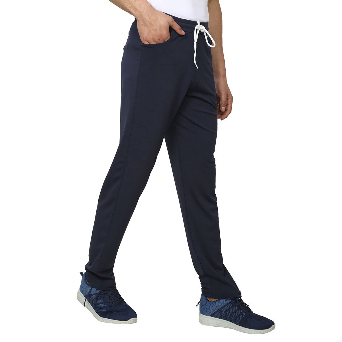Red Stallion Lycra Slim Fit Sports Track Pants Lowers for Men 02 (L, Navy Blue)