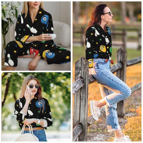 Image of Women'S Long Sleeve Pajama Set Soft Loungewear Button-Down Top & Elastic Waist Pants S- 2XL